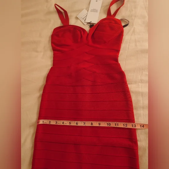 NWT Rio Red HERVE LEGER The MARIA Dress Icon Sculpted Bandage Midi Bodycon XXS - Picture 7 of 15